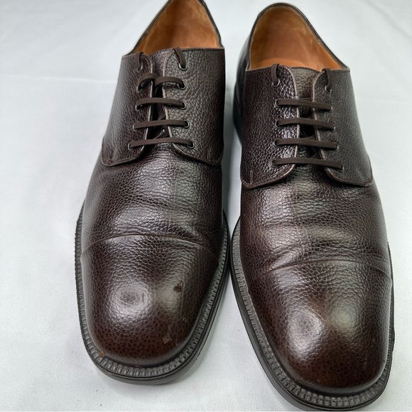 SALVATORE FERRAGAMO Studio Men's 11 D Brown Pebble Grain Leather Oxford F 29 - Picture 2 of 8